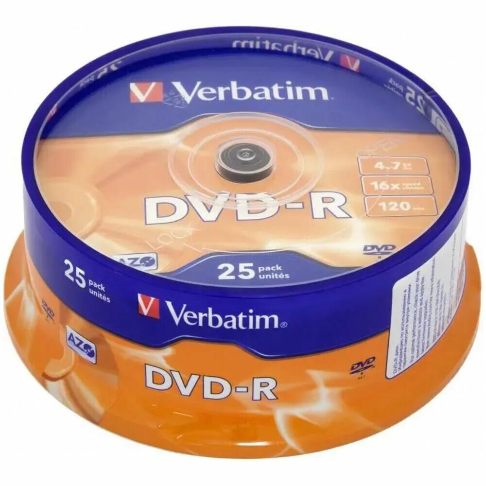 Оптический диск DVD-R диск Verbatim 4,7Gb 16x 25шт. CakeBox (43522)