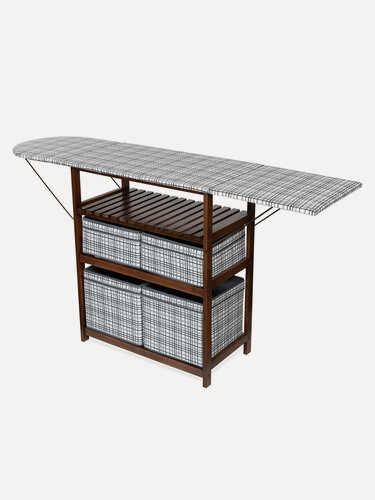 Изображение товара Гладильный комод K-home макси, со складными коробами, массив бука, цвет Орех, ткань серая