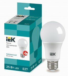 Лампа светодиодная IEK A80 E27 25W 2500lm нейтральный белый свет 4000К , 004990