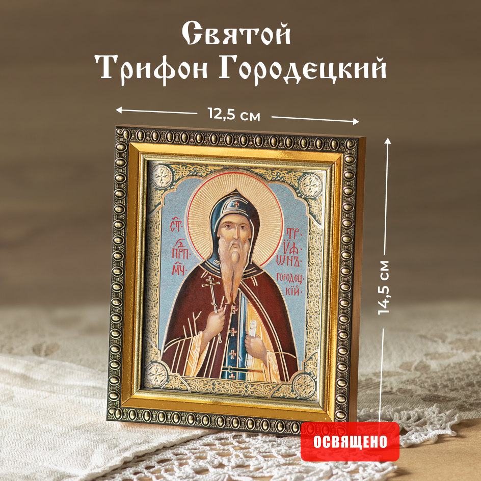 Икона освященная "Святой Трифон Городецкий" в раме 12х14 Духовный Наставник