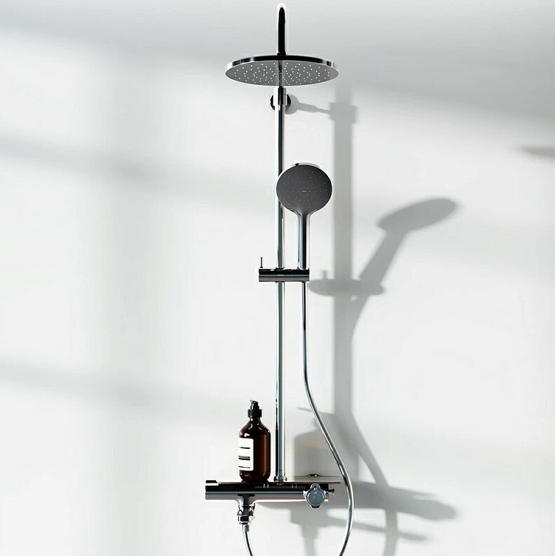 фото Damixa Душевая система Damixa Jupiter 977760000 с термостатом и полкой, хром