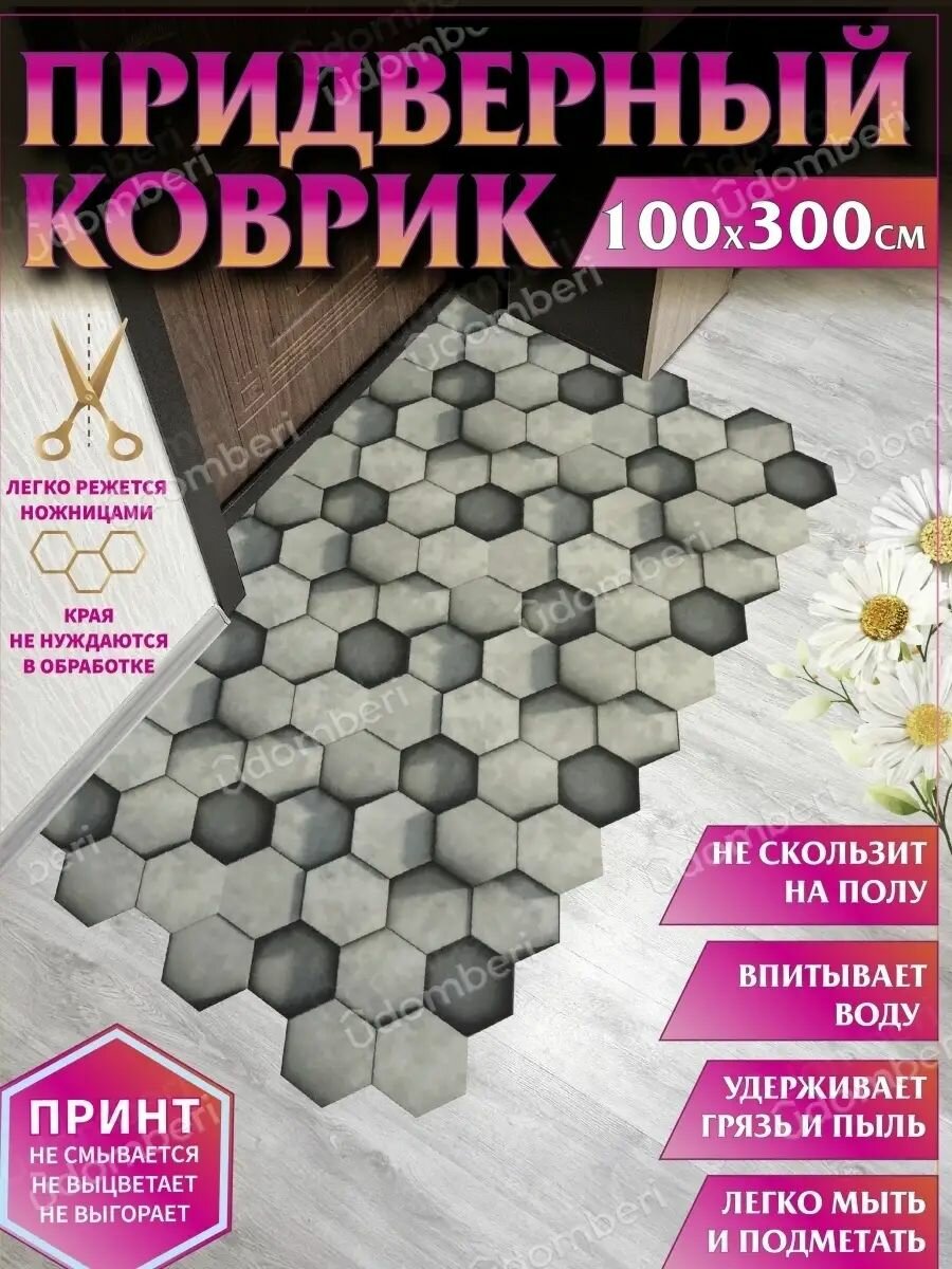 Коврик в прихожую придверный противоскользящий 100х300