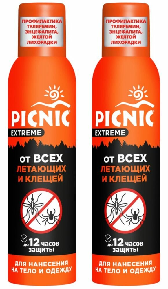 Picnic Аэрозоль от комаров, мошек, клещей, слепней и блох, 5 в 1, 150 мл, 2 шт.
