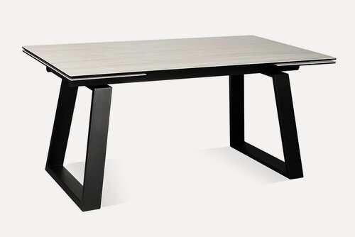 Изображение товара Стол обеденный керамический прямоугольный раздвижной ROVENA 160 WHITE PEARL CER BK на металлокаркасе, столешница керамика, цвет жемчужно-белый, 160(240)х90 см