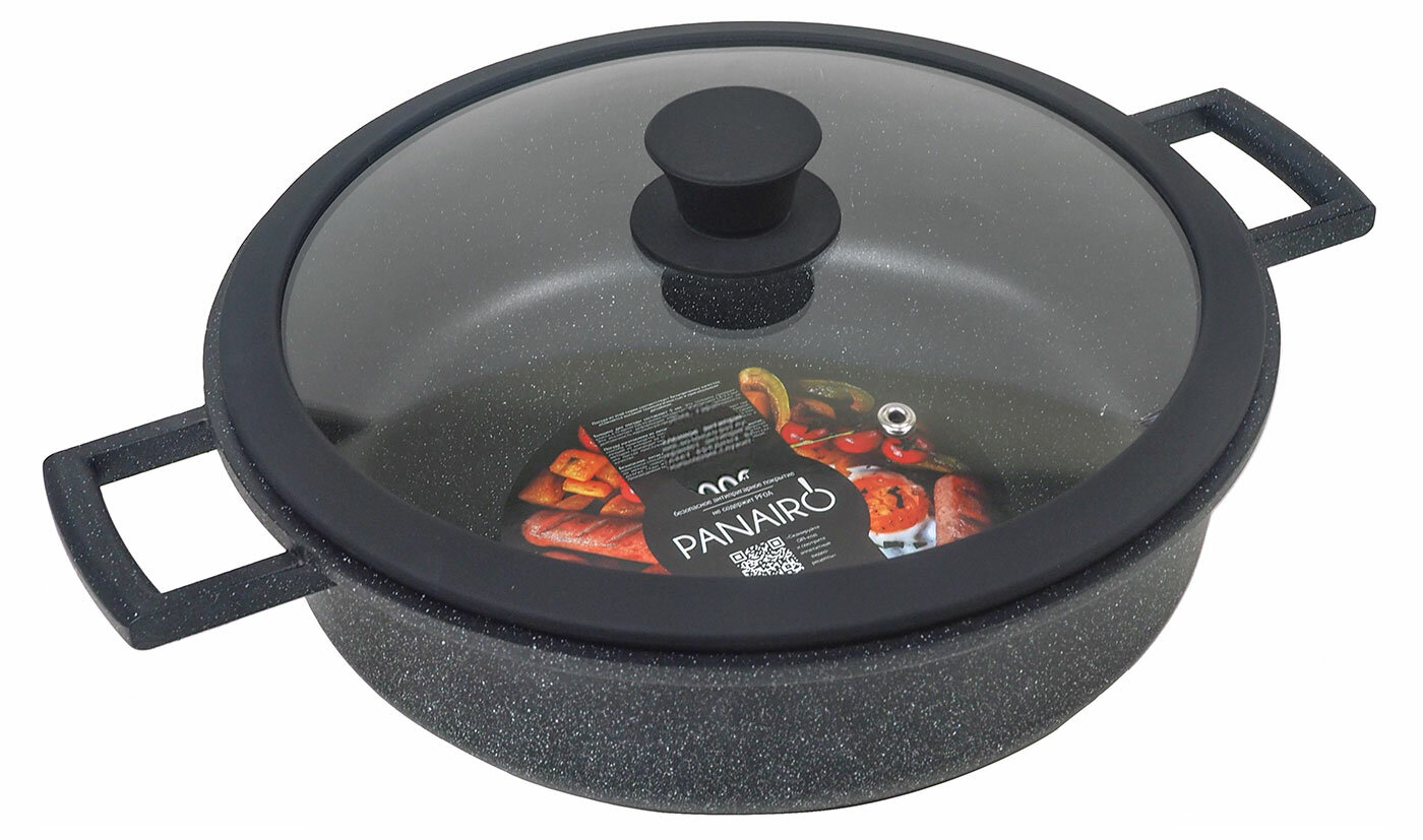 Сотейник/жаровня Panairo Harfe Black 28 см с крышкой (HA-SOT-28-AL-K. sil)