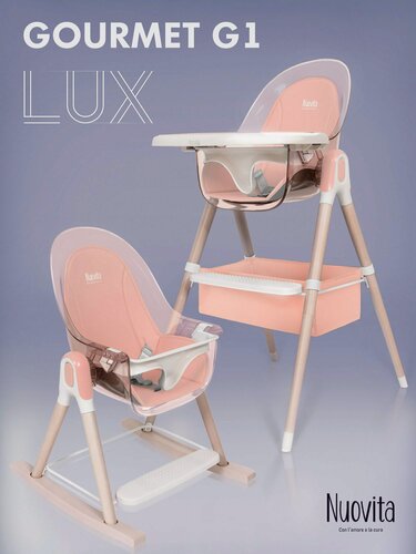 Изображение товара Стульчик для кормления Nuovita "Gourmet G1 Lux", 3в1, регулируемый наклон, экокожа, розовый