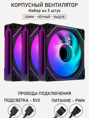 Изображение товара Вентилятор для корпуса LovingCool - 6PRO, набор из 3 штук, 120мм, чёрный, выдув, A-RGB, PWM + 5v3