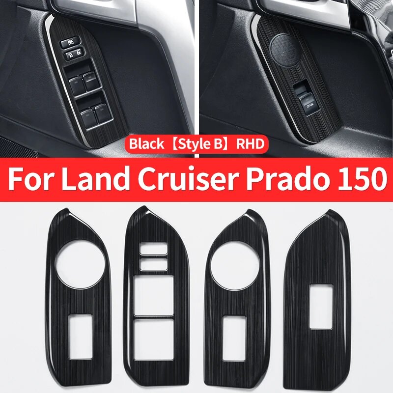 Для 2010-2023 Toyota Land Cruiser Prado 150 Дверная ручка стеклянная крышка кнопки внутренняя Fj150 Lc150 аксессуары для модификации 2021 2020 2019 2018 2017 2016 2015 2014 2013 2012 2011, Black Style B RHD