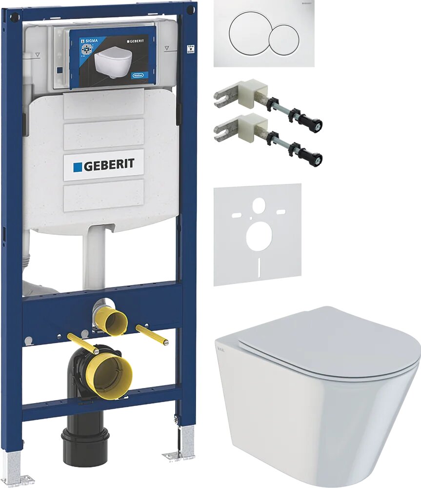 Комплект Унитаз подвесной IDDIS Calipso CALRDSEI25 / Крепления Geberit Duofix к стене / Шумоизоляция Инсталляция UP 320 111.300.00.5 Кнопка Sigma белая