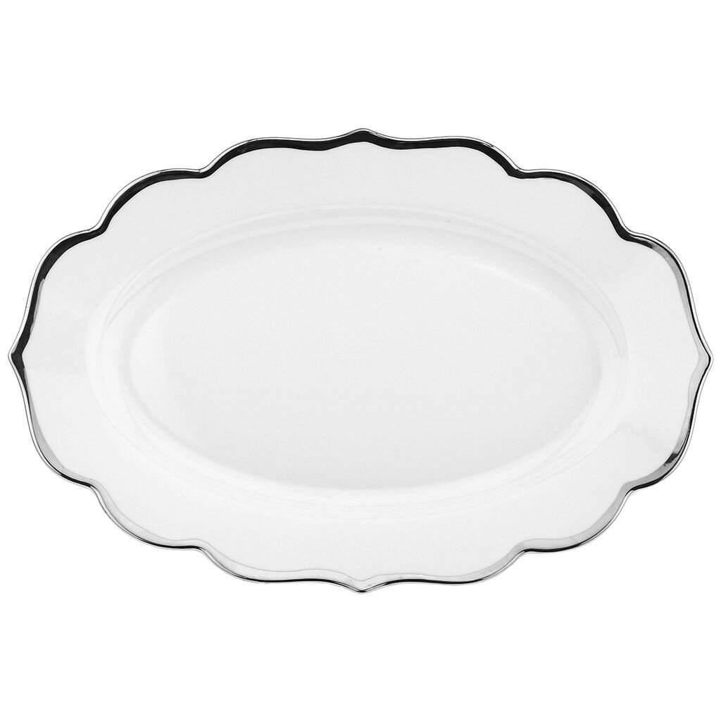 "Платина" Блюдо овальное фарфоровое 309х205х32мм, отводка платиной, фигурный край
