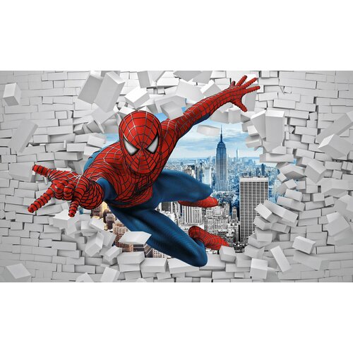 Моющиеся виниловые фотообои Человек-паук. Сквозь стену 3D детские, 400х240 см
