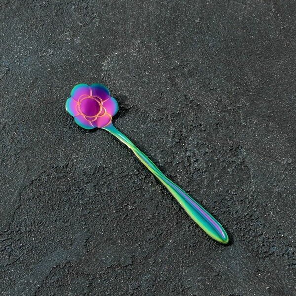Ложка десертная "Цветок", длина 12.5 см, витая, цвет хамелеон