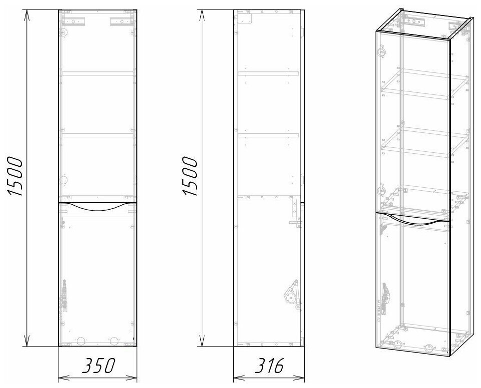 Пенал для ванной комнаты подвесной ТАЛИС-35 см с б/к универсальный бетон пайн/белый глянец - фотография № 7