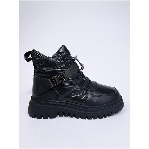 Ботинки женские зимние черные, экокожа/текстиль, р-р 36