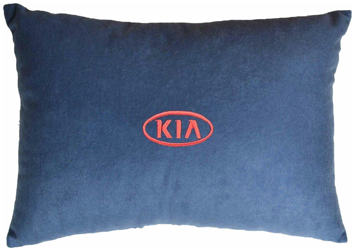 Декоративная подушка из велюра в салон автомобиля с логотипом (киа) "Kia",/подушка в салон/подушка под спину/подушка для путешествий/, синий