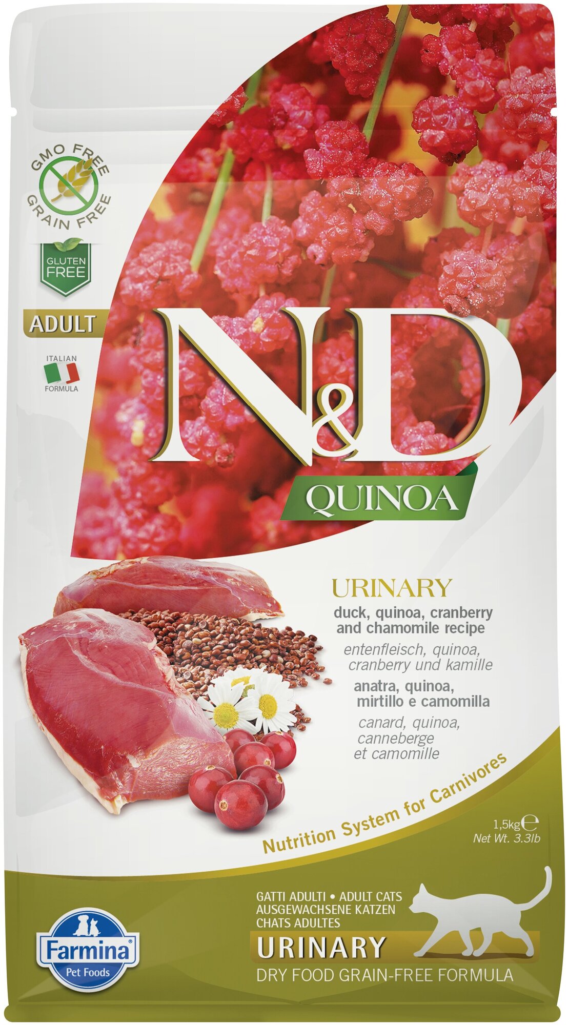 Сухой беззерновой корм с уткой и киноа для кошек Farmina N&D Quinoa Urinary, 1,5 кг - фотография № 4