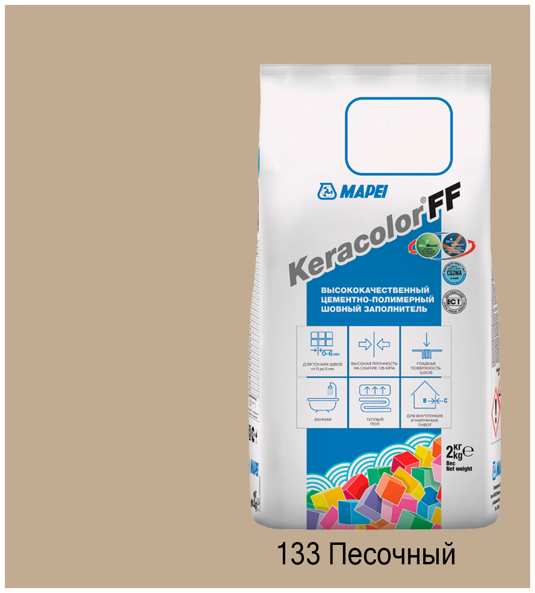 Цементно-полимерная затирка Mapei Keracolor FF 133 Песочный 2 кг