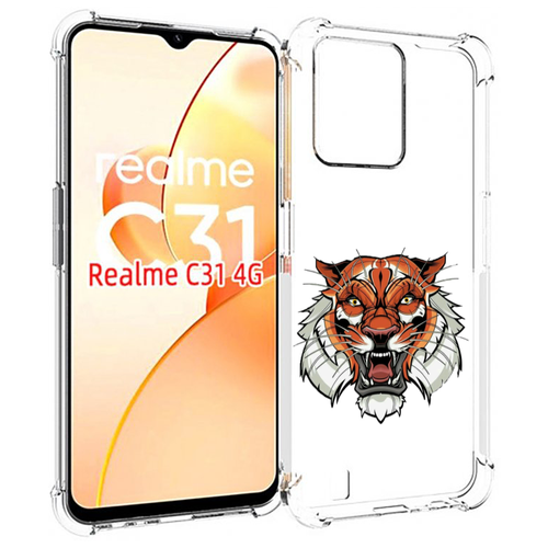 Чехол MyPads оранжевый седой тигр для OPPO Realme C31 задняя-панель-накладка-бампер