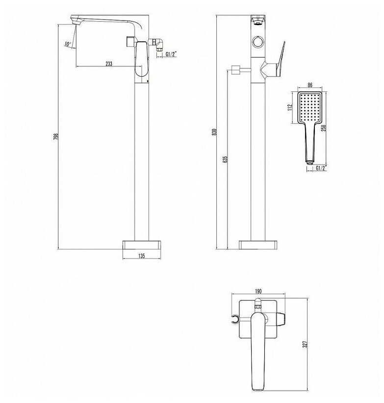 Смеситель Lemark Bronx LM3744BL для ванны, напольный