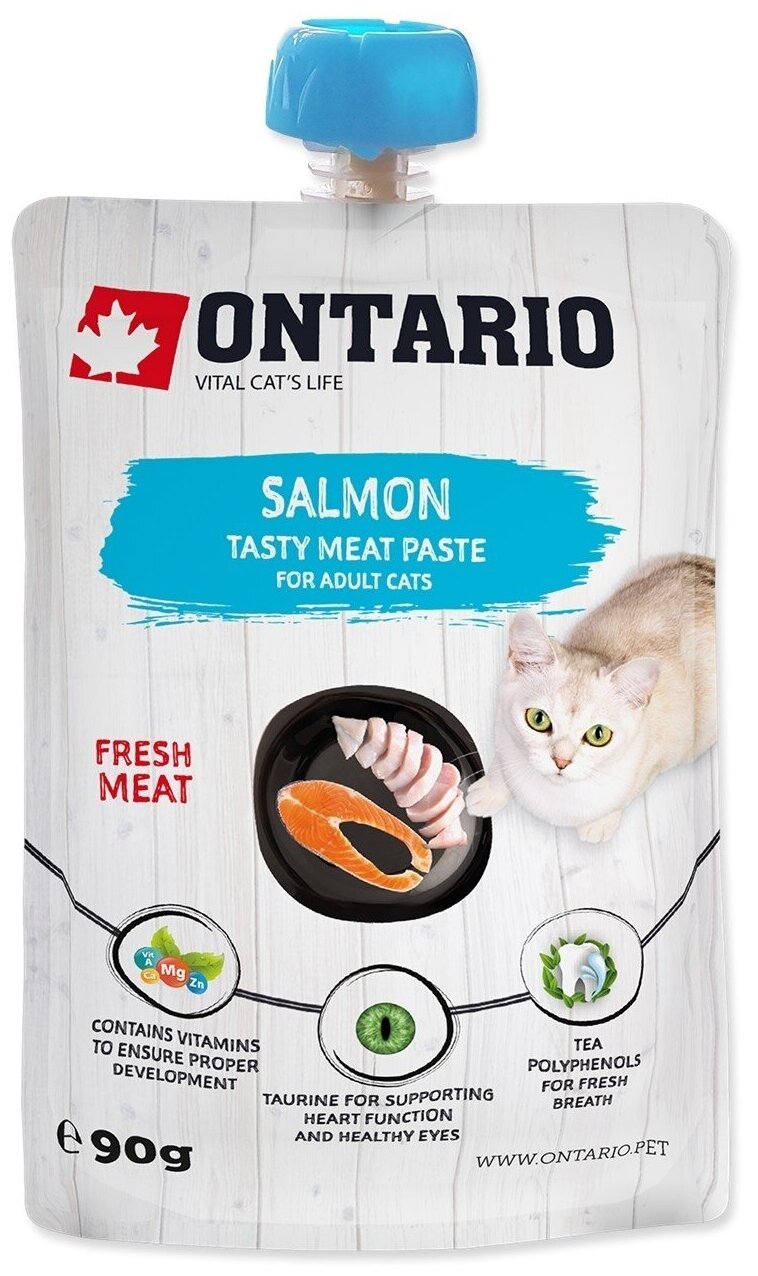 Ontario Лакомство-паштет для взрослых кошек из свежего мяса лосося 0.09 кг - фотография № 1
