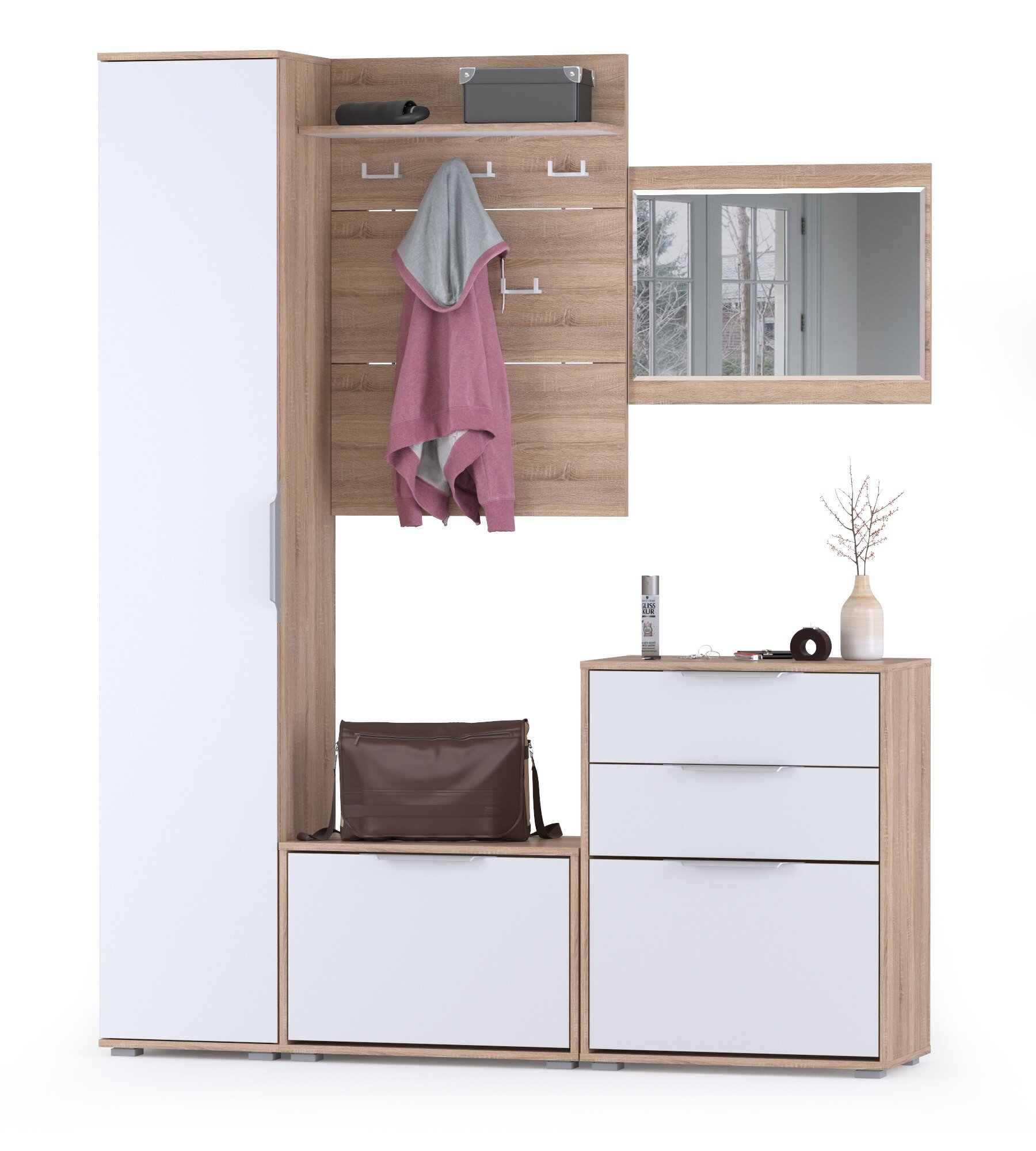 Прихожая комплект мебели со шкафом дуб сонома/белый премиум 170см - НЖ0394