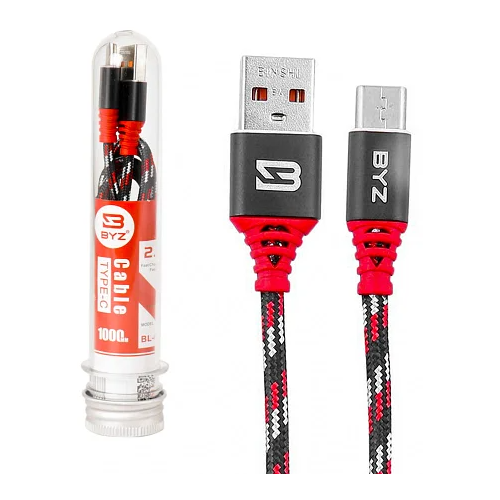 Кабель USB - MicroUSB BYZ BL-690m AM-microBM 1 метр, 2.4A, тканевый, черно-красный usb кабель byz bl 666m am microbm 1 2 метра 3a силикон плоский белый