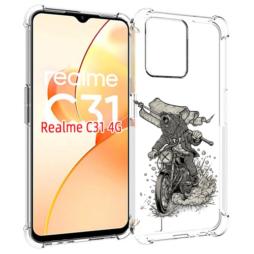 чехол mypads медведь в шапке для oppo realme c31 задняя панель накладка бампер Чехол MyPads медведь на мотоцикле для OPPO Realme C31 задняя-панель-накладка-бампер