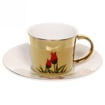 Чайная пара (зеркальная кружка 230мл+блюдце) анаморфный дизайн «Тюльпаны» - изображение