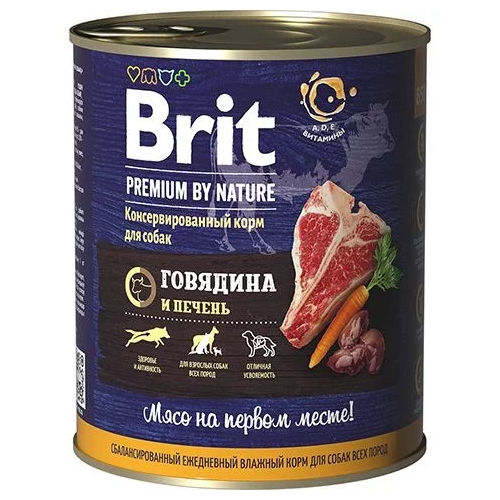 Влажный корм для собак Brit говядина, печень 1 уп. х 1 шт. х 850 г (для мелких пород) влажный корм для собак brit premium by nature сердце печень 1 уп х 1 шт х 850 г для мелких пород