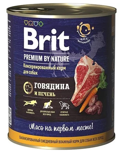 Влажный корм для собак Brit говядина, печень 6 шт. х 850 г