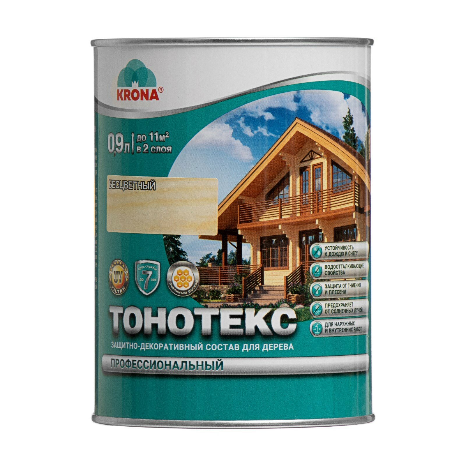фото Состав защитно-декоративный Тонотекс "KRONA" бесцветный 0,9 л