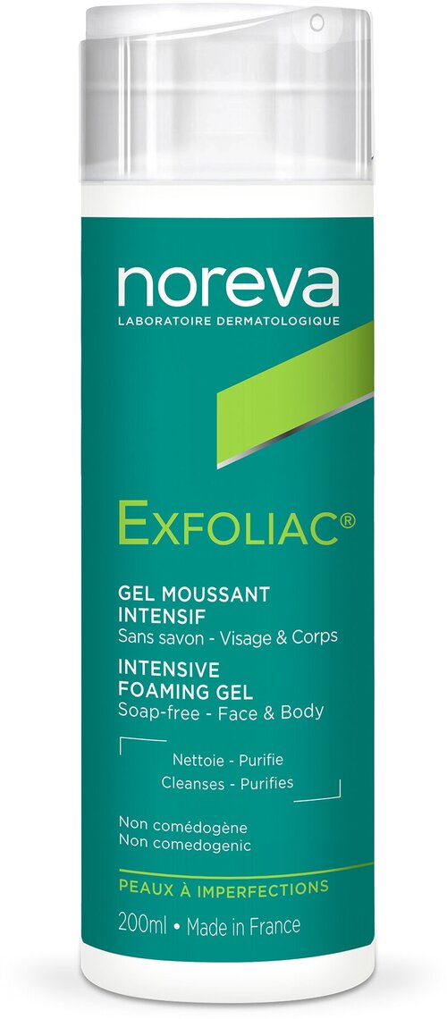 Noreva Интенсивная очищающая гель-пенка для проблемной кожи лица и тела Exfoliac 200 мл