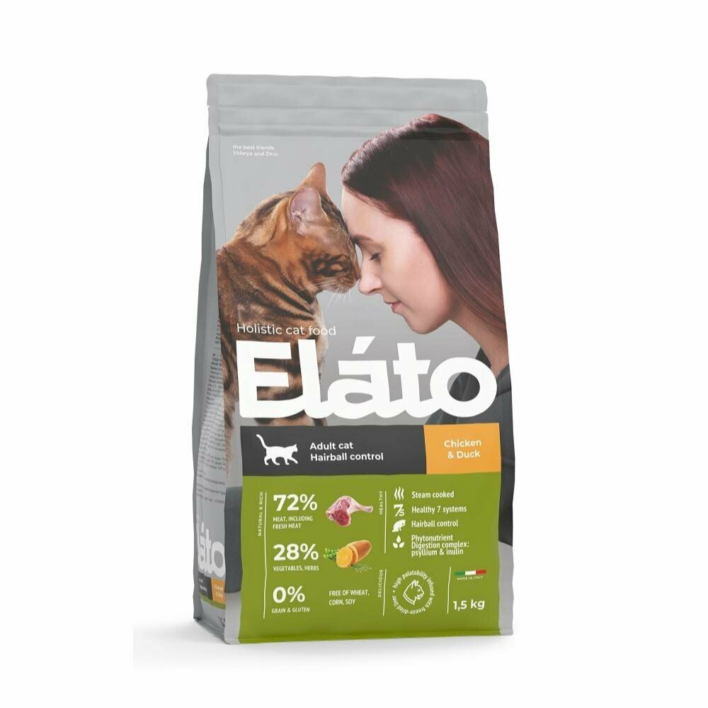 Elato Holistic Adult Cat Hairball control вывод шерсти для кошек 15 кг