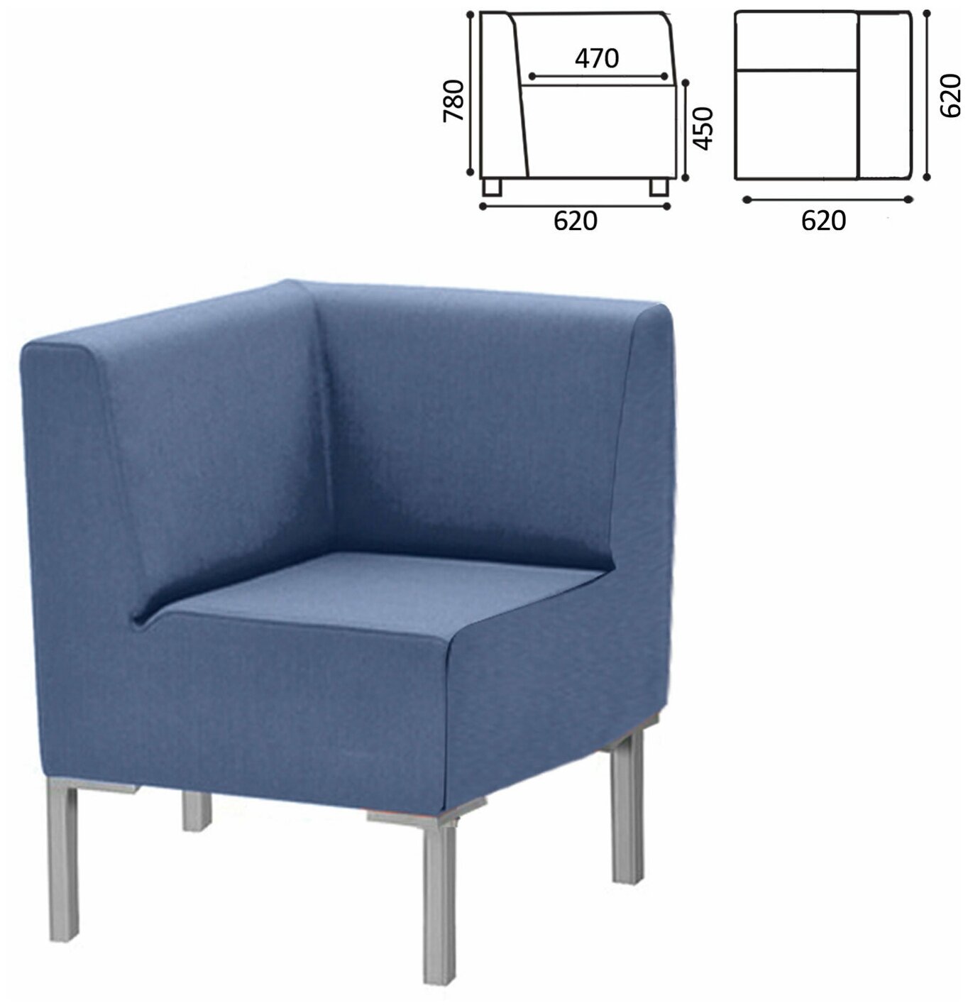 Кресло мягкое угловое "Хост" М-43, 620х620х780 мм, без подлокотников, экокожа, голубое - фотография № 1