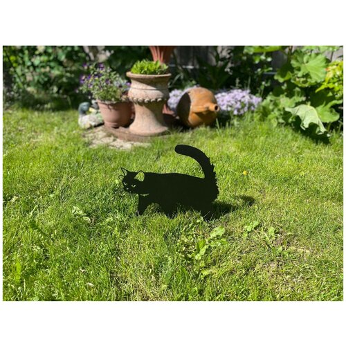 Декор из металла для сада, дачи Черный кот, 30*25 см