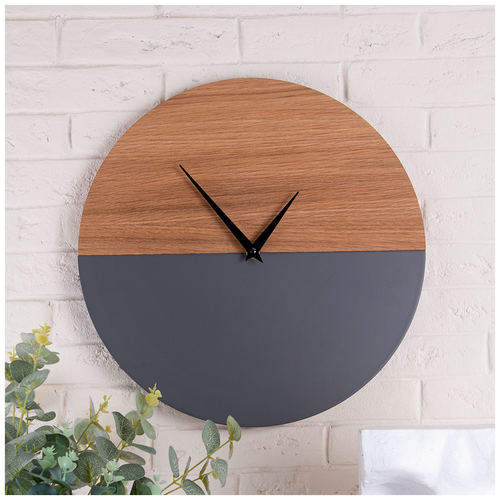 Часы настенные AIM Эко Дуо серые с коричневым цветом ручная работа