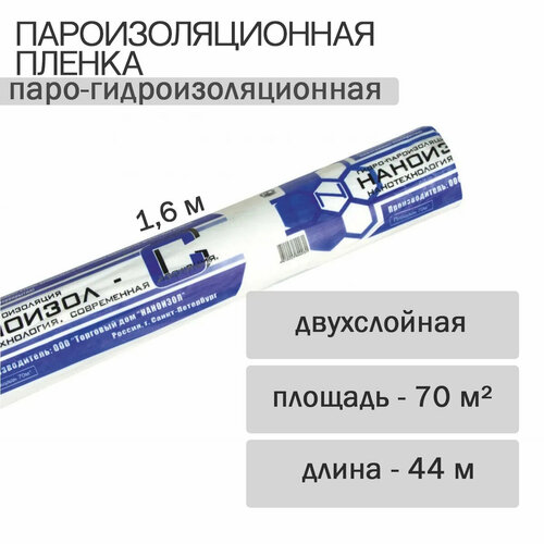 Пароизоляционная пленка C (Паро-гидроизоляционный материал) (ш 1,6, 70м2) Наноизол Лайт 2 шт.