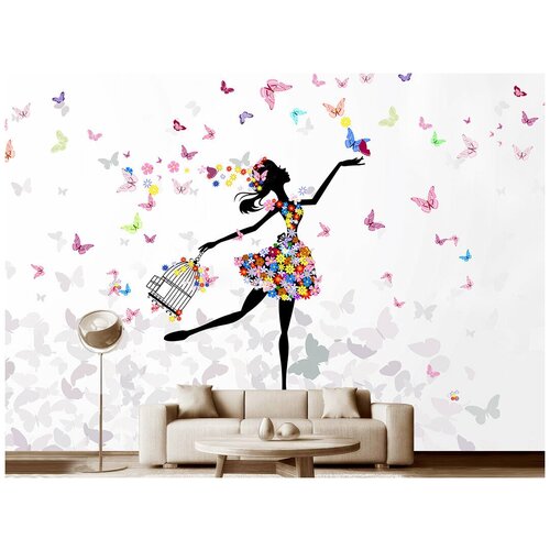 Фотообои на стену Модный Дом Девочка с бабочками 400x280 см (ШxВ)