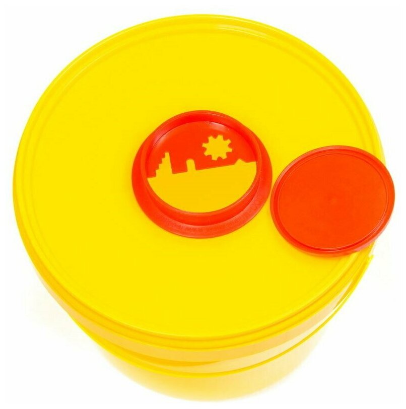 Комплект Ёмкость-контейнер для сбора острого инструмента 2 литра с иглосъемником желтый 2 шт/упак - фотография № 2
