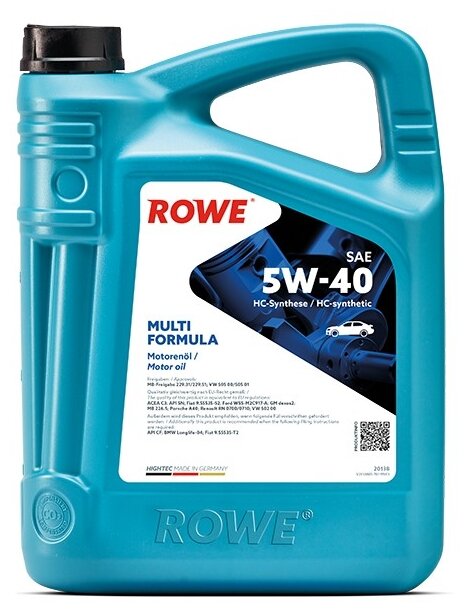 Синтетическое моторное масло ROWE Hightec Multi Formula SAE 5W-40, 5 л, 5 л1 шт