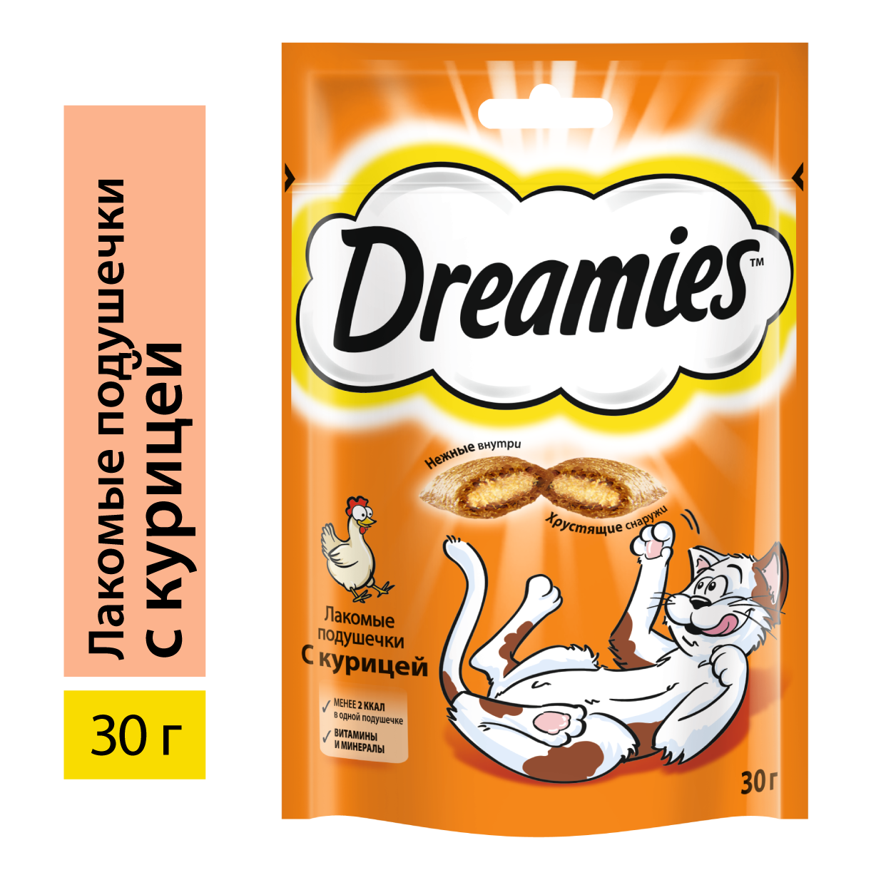 Лакомство для кошек Dreamies подушечки с курицей, 10 пачек по 30 г - фотография № 2