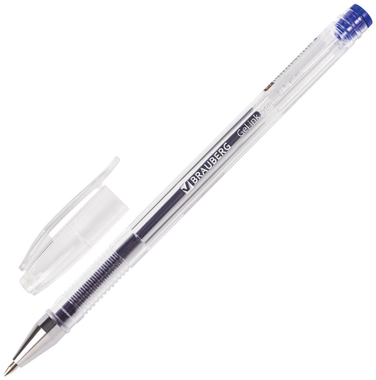 Ручка гелевая BRAUBERG "Jet", синяя, корпус прозрачный, узел 0,5 мм, линия письма 0,35 мм, 141019 В комплекте: 24шт.