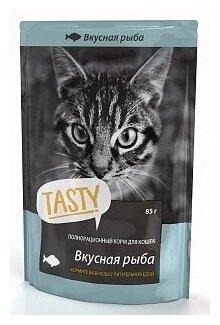 TASTY корм консервированный для кошек с рыбой в желе пауч 85г (25шт.) - фотография № 6