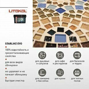 Затирка для плитки двухкомпонентная на эпоксидной основе Litokol Starlike EVO (2,5кг) S.140 nero grafite - фотография № 16