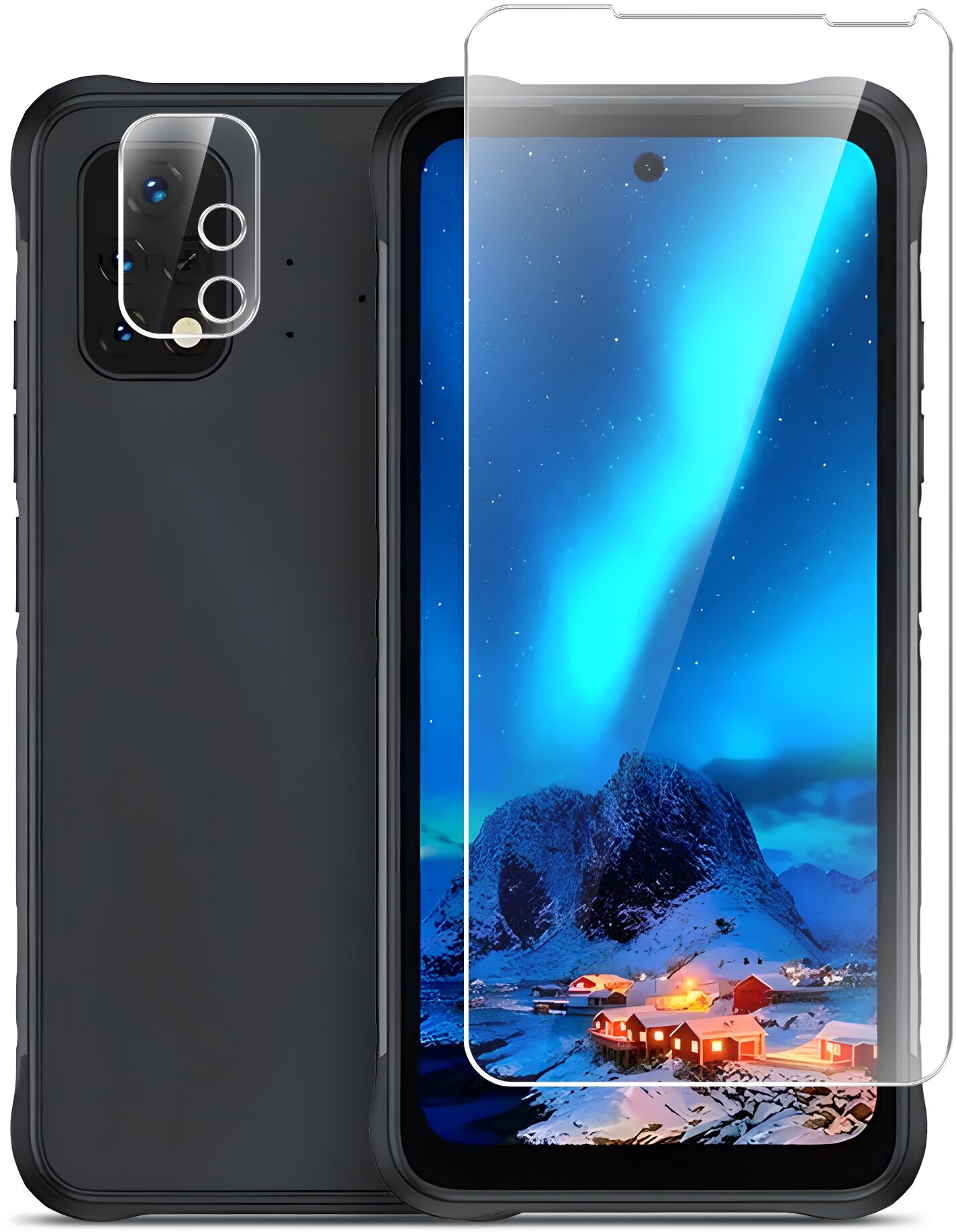 Защитное стекло для UMIDIGI BISON 2 (Умидиги Бизон 2) на Экран и Камеру, (гибридное: пленка+стекловолокно), прозрачное тонкое Hybrid Glass, Brozo