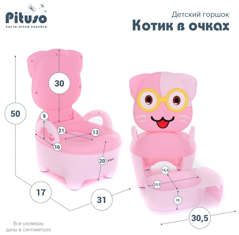 Детский горшок Pituso "Котик в очках", 32х27х39см (цвета в ассорт.) Happy Baby - фото №4