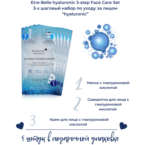 Etre Belle hyaluronic  3-Step Face Care Set/ 3-х шаговый набор по уходу за лицом hyaluronic, 5 шт/ Маска/ Сыворотка для лица / Крем для лица