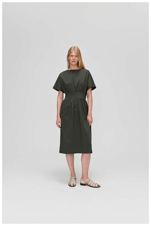 Платье 5 oCOAT, в классическом стиле, свободный силуэт, карманы, размер XXS/158, хаки