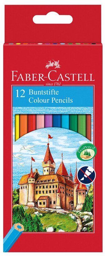 Карандаши цветные Faber-Castell "Замок" 12 цветов, шестигранные, заточенные, с точилкой