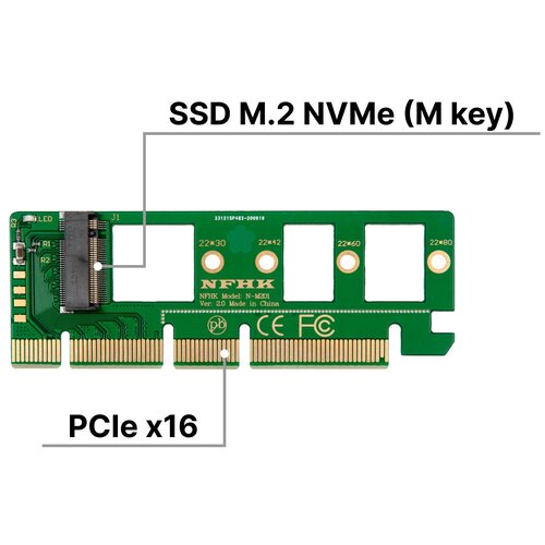 Адаптер-переходник для установки диска SSD M.2 NVMe (M key) в слот PCIe 3.0 x16 / NHFK N-M201
